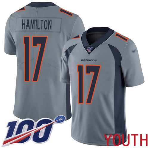 Youth Denver Broncos #17 DaeSean Hamilton Limited Silver Inverted Legend 100th Season Football NFL Jersey->youth nfl jersey->Youth Jersey